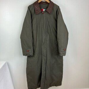 Vintage Portofino Men’s Medium Green Goose Down Overcoat Jacket Leather Collar